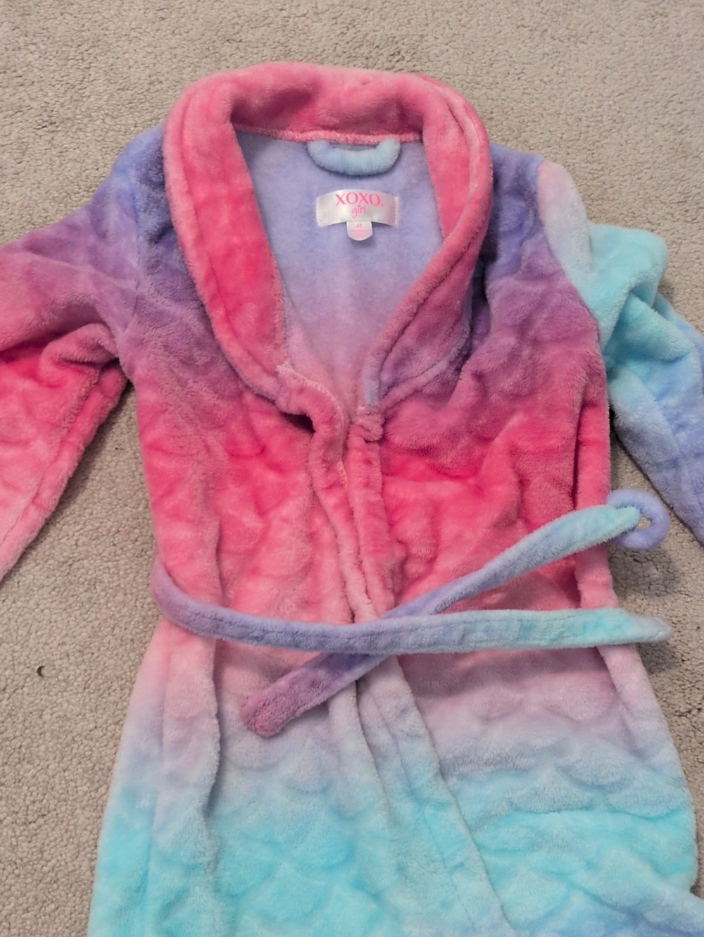 XOXO Girls Plush Gradient Robe - Pink, Purple & Blue (Size 4T)